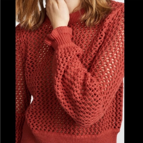 REBECCA MINKOFF Bianca Netted Terracotta long puff sleeve Sweater Small - Picture 4 of 13